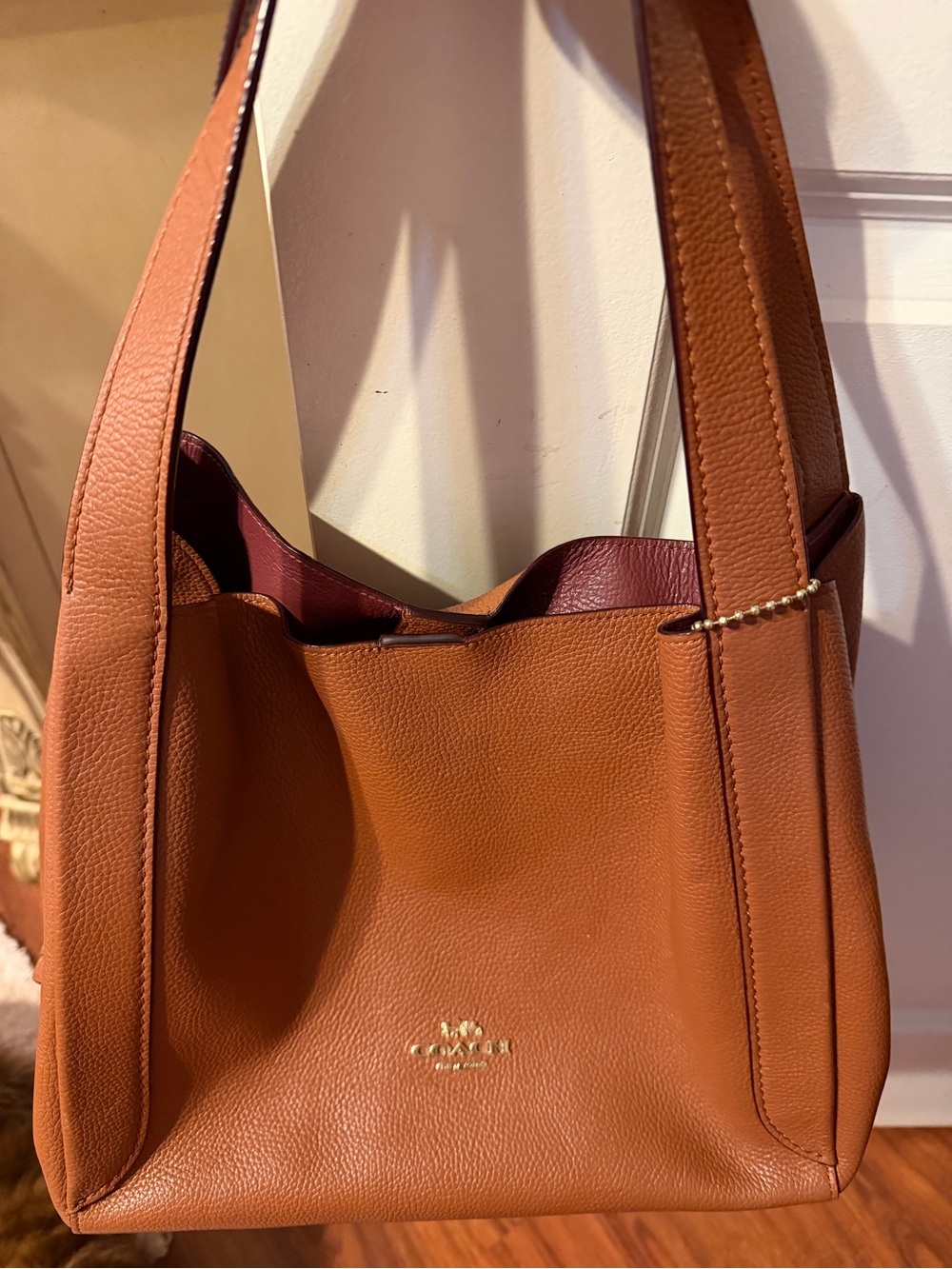 Coach Leather Shoulder Bag in Saddle Brown with Maroon Interior